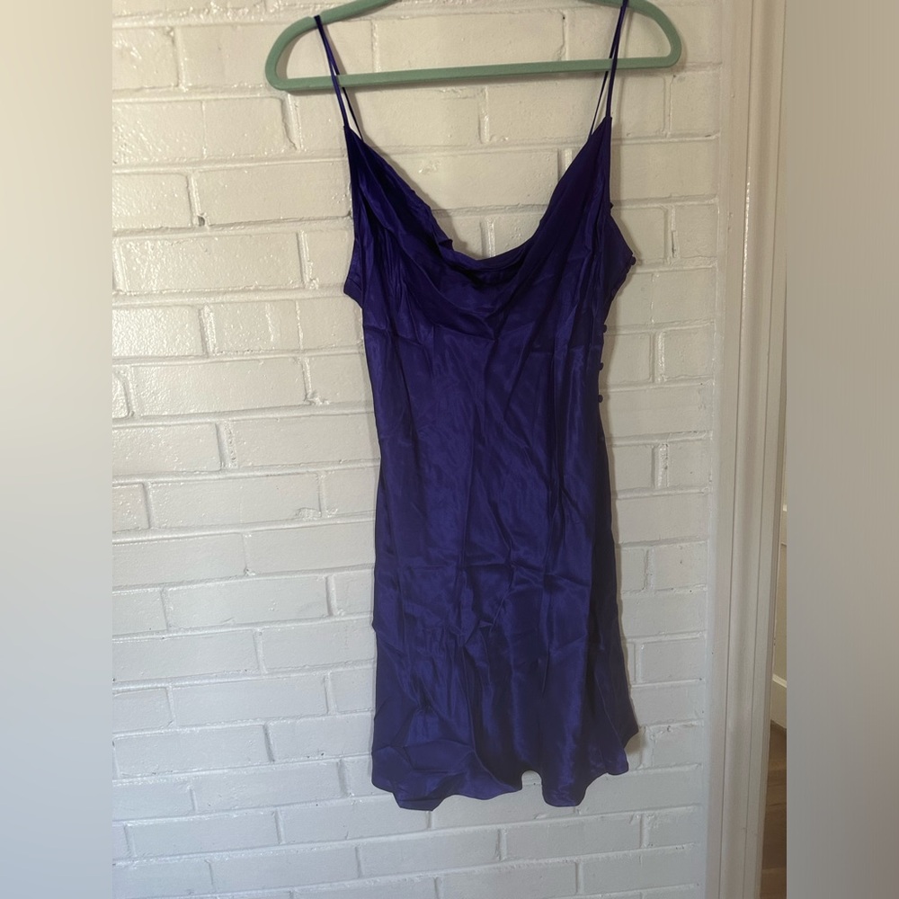 Blue cowl neck satin mini dress. Never worn, great condition